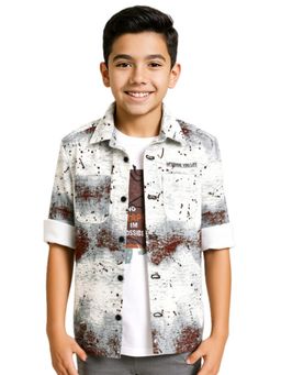 CAVIO - Brown Boys Cotton Regular Fit Printed Shirt and T-Shirt