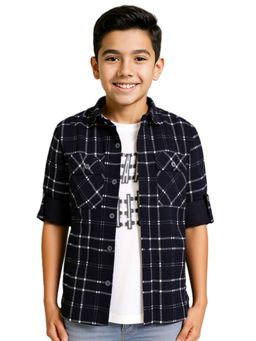CAVIO - Black Boys Cotton Checks Shirt with T-Shirt