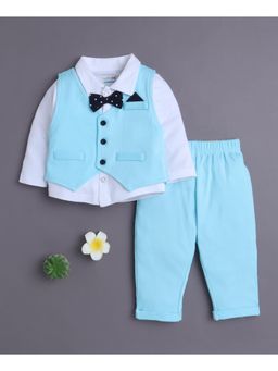 Bumzee - Blue Boys Shirt Waistcoat and Pant with Applique Bow