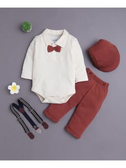 Bumzee - Cream Boys Bodysuit Pant with Suspender and Cap
