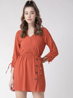 Twenty Dresses by Nykaa Fashion - Rust Highlighting The Buttons Dress