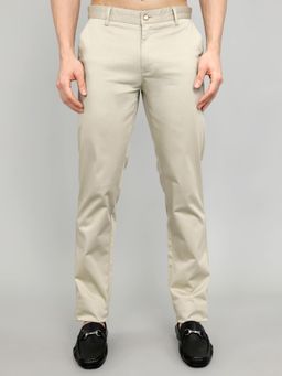 Monte Carlo - Beige Cotton Blend Solid Trouser