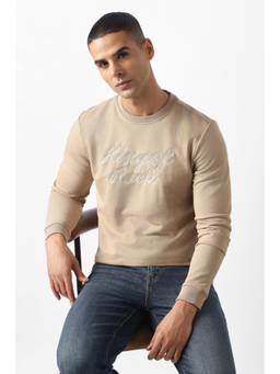 Van Heusen - Beige Cotton Blend Embroidered Sweatshirt