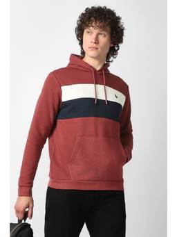 Van Heusen - Maroon Cotton Blend Stripes Hoodie