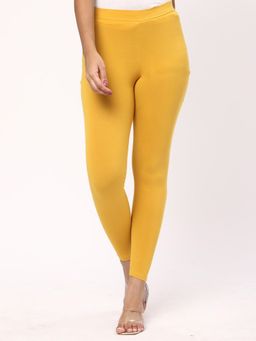 R&B - Women Yellow Cotton Ankle Length Leggings