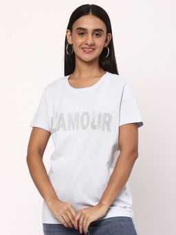 R&B - Blue Women Typography Half Sleeves T-Shirt