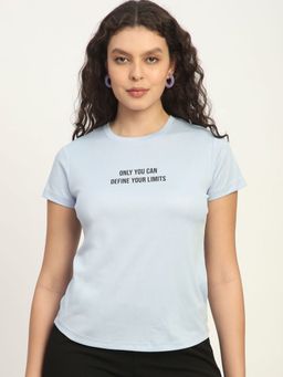 R&B - Blue Women Typography Half Sleeves T-Shirt