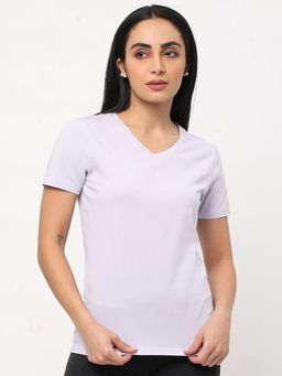 R&B - Purple Women Solid Half Sleeves T-Shirt