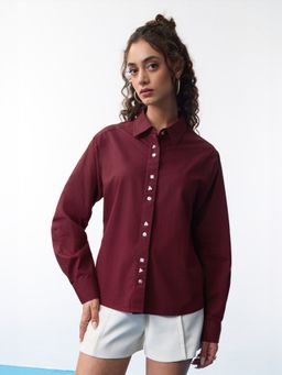 The Souled Store - Wine Statement Shirt Merlot Women Regular Shirt