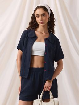 The Souled Store - Navy Blue Night Shirt Blue Petal Women Lounge Shirt