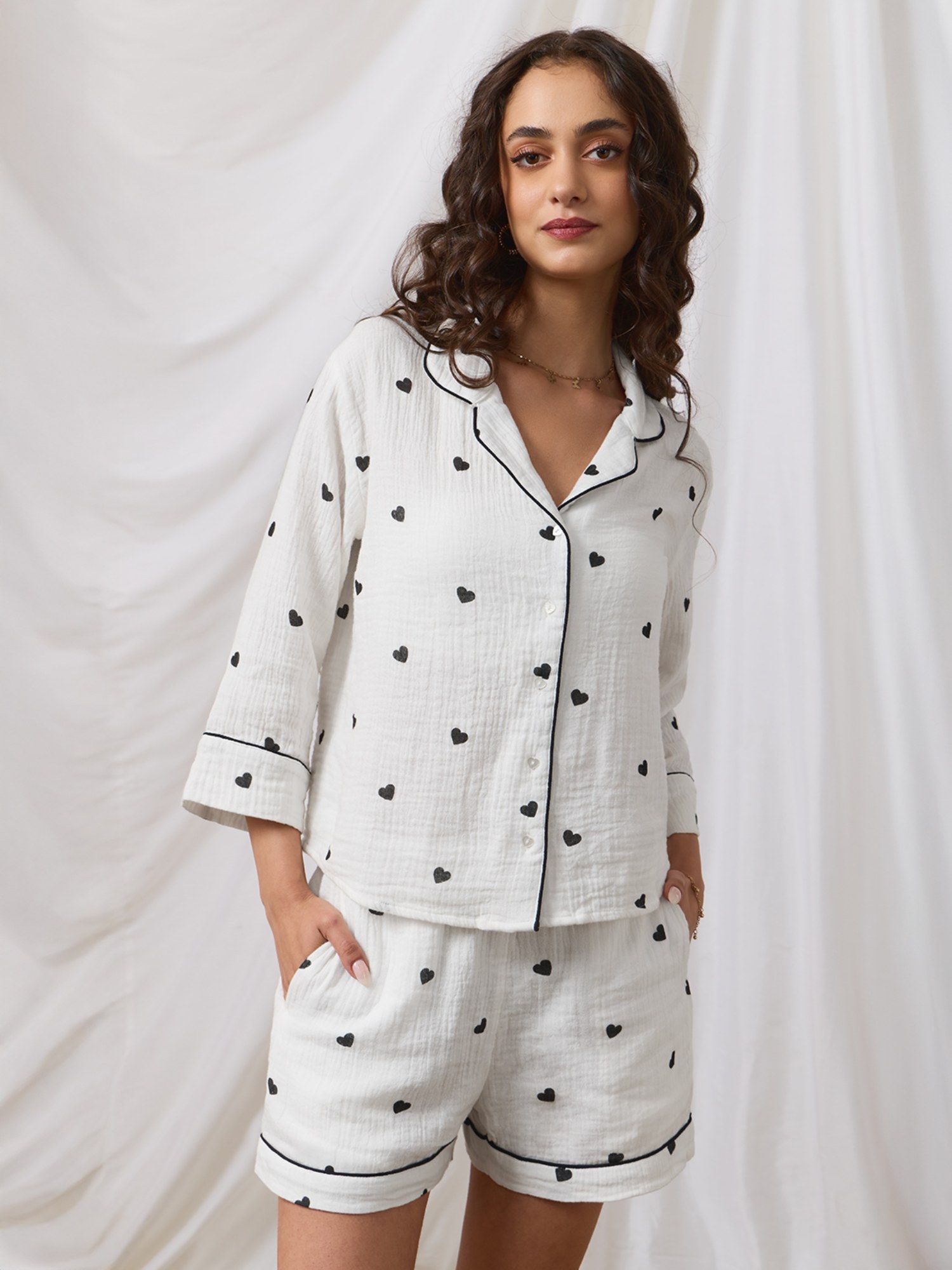 White Night Shirt Hearts Women Lounge Shirt-picture-29