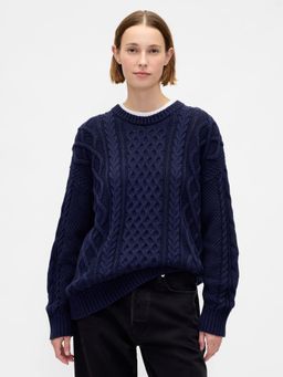 GAP - Navy Blue Cable Knit Relaxed Pullover Sweater