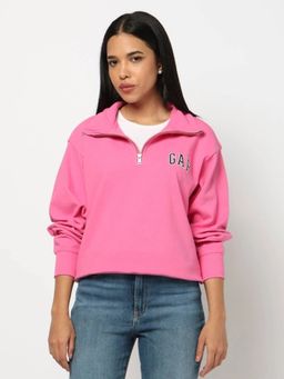 GAP - Pink Logo Print Half Zip Neck Drop Shoulder Relaxed Zip Front Sweatshirt