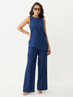 Femmella - Navy Blue Asymmetric Denim Co Ord Set