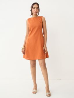 Femmella - Rust Back Bow Detail Linen Mini Dress