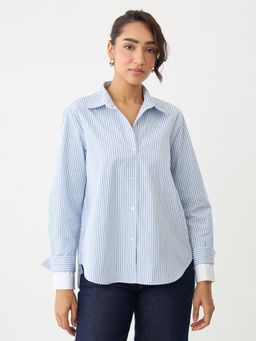 Femmella - Blue Stripe Double Cuff Detail Shirt