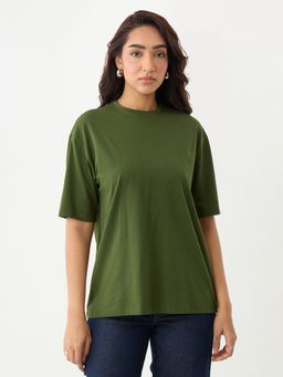 Femmella - Olive Oversize Cotton Knit T-Shirt