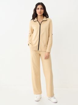 Femmella - Beige With Contrast Zipper Knit Co Ord Set