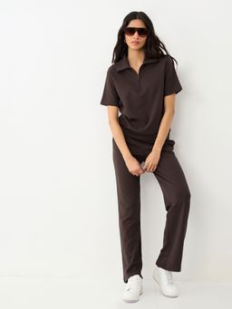 Femmella - Coffee Brown Zip Up Knit Co Ord Set