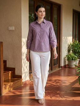 ZUMMER - Cotton Purple Embroidered Shirt