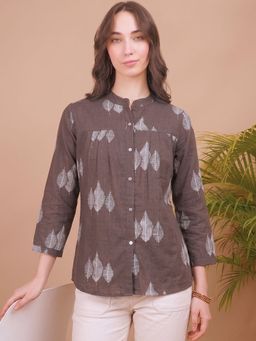 Maaesa - Brown Women Cotton Slub Printed Regular Fit Shirt