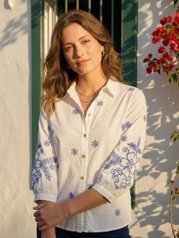ZUMMER - Cotton White Floral Embroidered Shirt