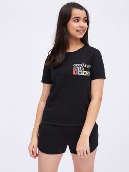 Luyk - Black Printed T-shirt & Shorts (Set of 2)