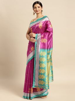 Sangam Prints - Wine Art Silk Printed Traditional Saree with Unstitched Blouse