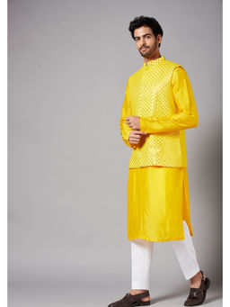 HILO DESIGN - Yellow Georgette Nehru Jacket