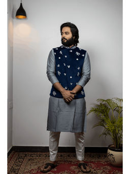 HILO DESIGN - Raunchy Blue Velvet Nehru Jacket