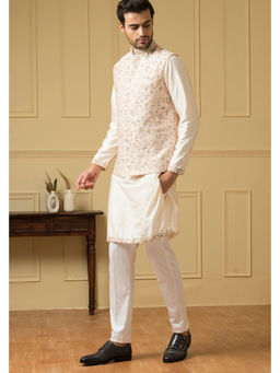 HILO DESIGN - Fiori Peach Raw Silk Nehru Jacket