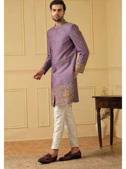 HILO DESIGN - Purple Marfil Sherwani with Pant