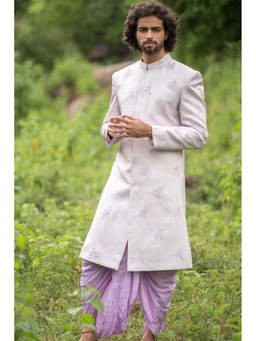 HILO DESIGN - Lavender Lilac Majesty Sherwani with Dhoti