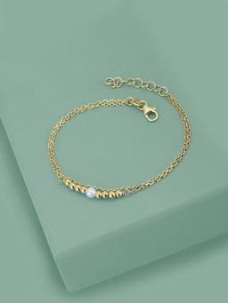 Carlton London - 18Kt Gold Plated Double Layer Bracelet with Gold Beads & Pearl