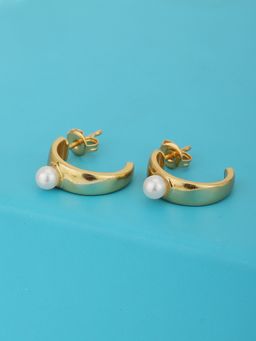 Carlton London - 18Kt Gold Plated Classic Half Hoop Earrings with Pearl