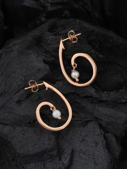 Carlton London - 18Kt Rose Gold Plated Half Hoop Earrings with Pearl