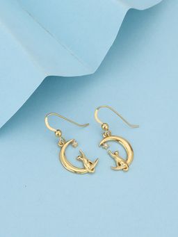Carlton London - 18Kt Gold Plated Classic Drop Earrings with Moon & Cat