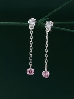 Carlton London - Rhodium Plated Drop Earrings Pink Dangling Cz