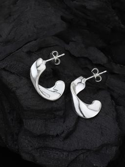 Carlton London - Rhodium Plated Fancy Hoop Earrings