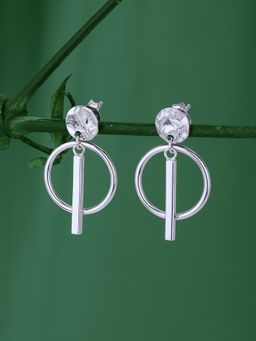 Carlton London - Rhodium Plated Textured Drop Earrings with Dangling Bar