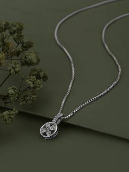Carlton London - Rhodium Plated with Round Floral Pendant with Chain