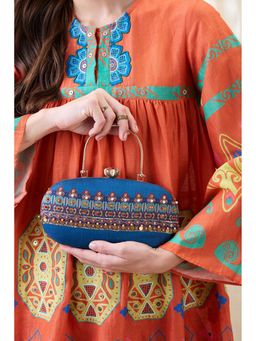 Soup by Sougat Paul - Women Blue Silk Clutch