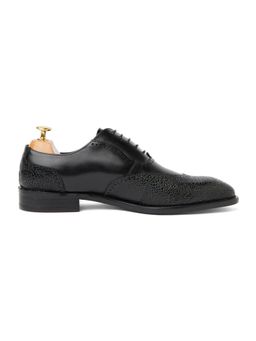 Vantier - Men Black Canne Stingray Leather Oxfords