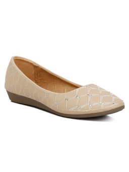 London Rag - Women Beige Rhinestone Embellished Ballerinas