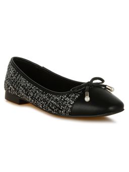 London Rag - Women Black Pearl Bow Ballerinas
