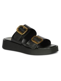 Saint G - x Viviblu Black Leather Platform Sandals for Women