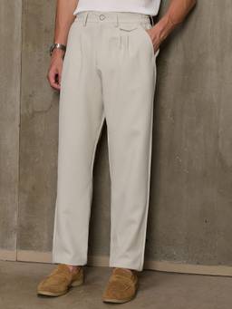 CAHOOT - Beige Textured Relaxed Fit Casual Trouser