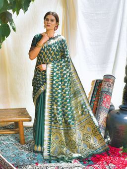 Odette - Green Tussar Silk Heavy Jamdani Saree with Unstitched Blouse