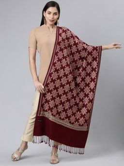Pashmoda - Women Wine Aari Embroidered Shawl
