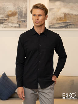 EKKO - Men Black Slim Fit Cotton Casual Shirt